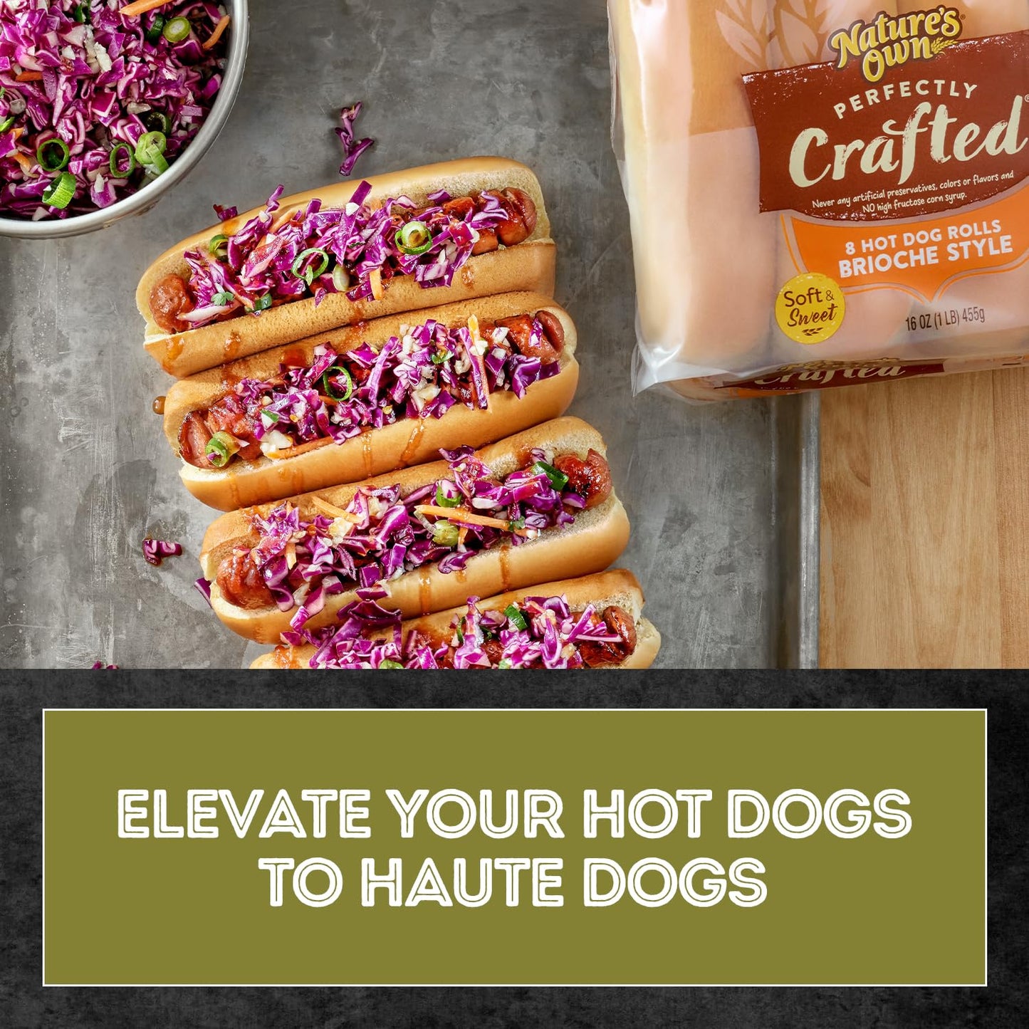 Natures Own Perfectly Crafted Brioche Style Hot Dog Buns  Non-GMO Hot Dog Rolls  8 Count