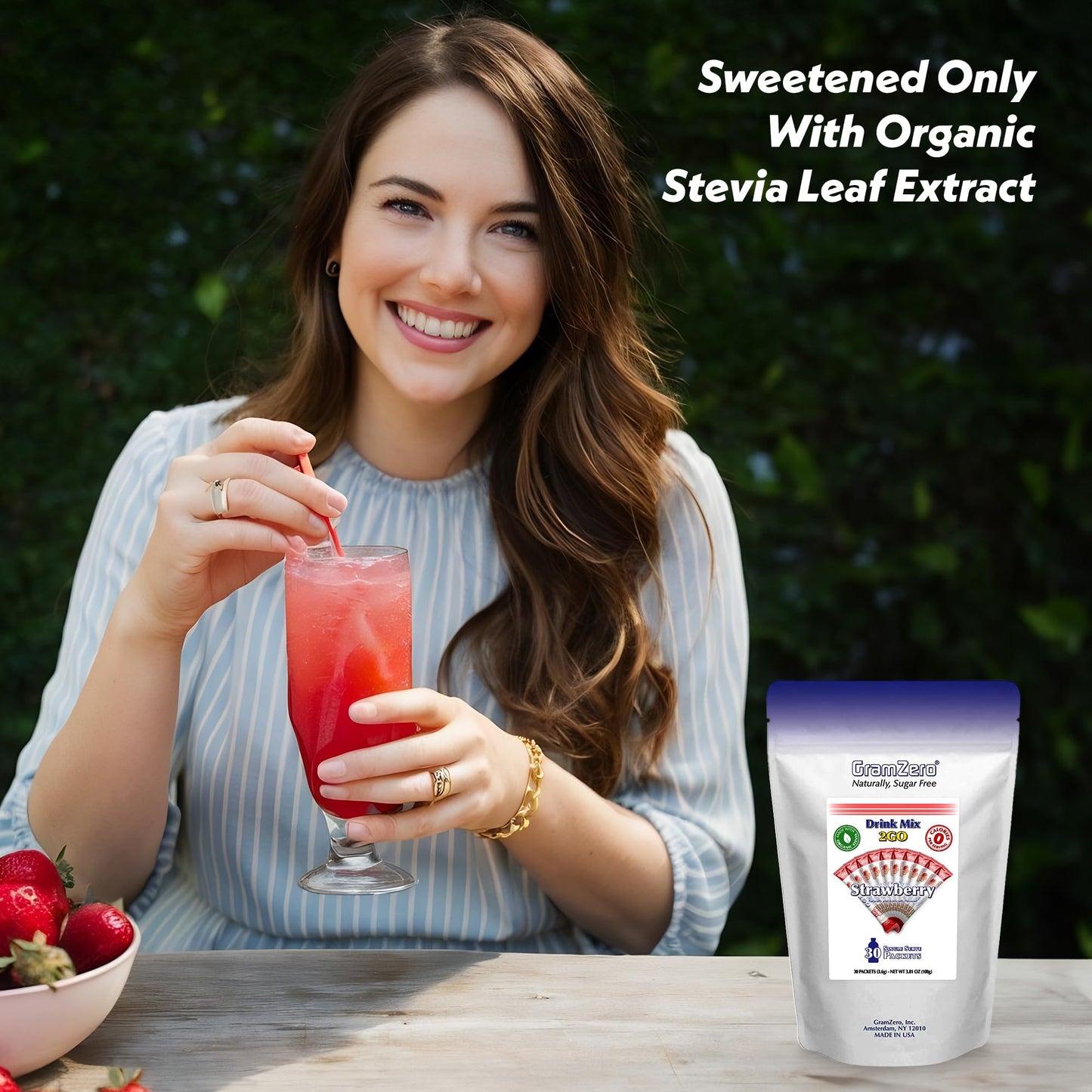 Gramzero 2Go Sticks - Strawberry, Zero Calorie Sugar Free Drink Mix, Stevia Sweetened, Great For Nutrition Club Loaded Tea To Go