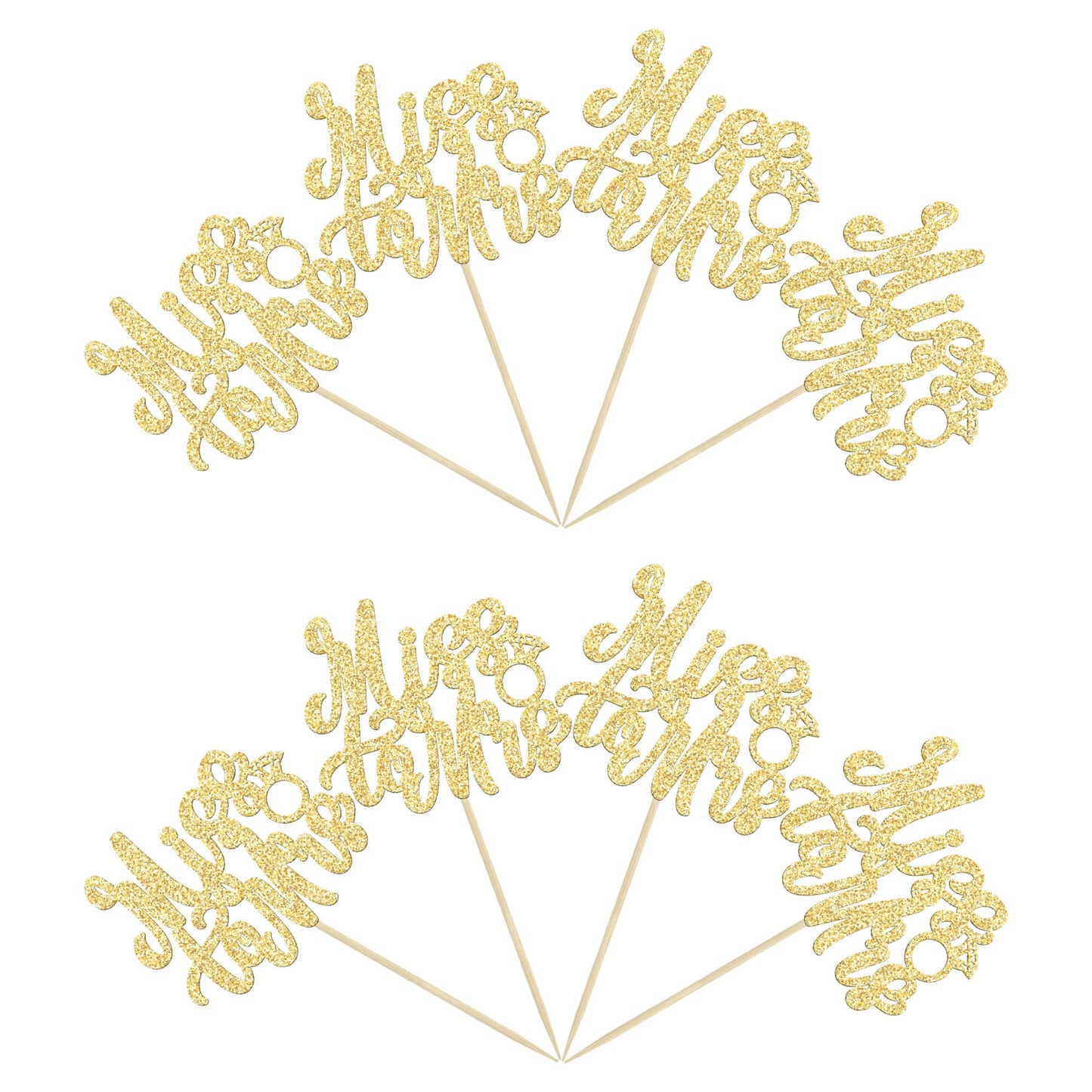 24Pcs Gold Glitter Miss To Mrs Cupcake Toppers Wedding Bridal Shower Cupcake Pick Decorations For Bridal Shower Wedding Engagement Bachelorette Party Supplies