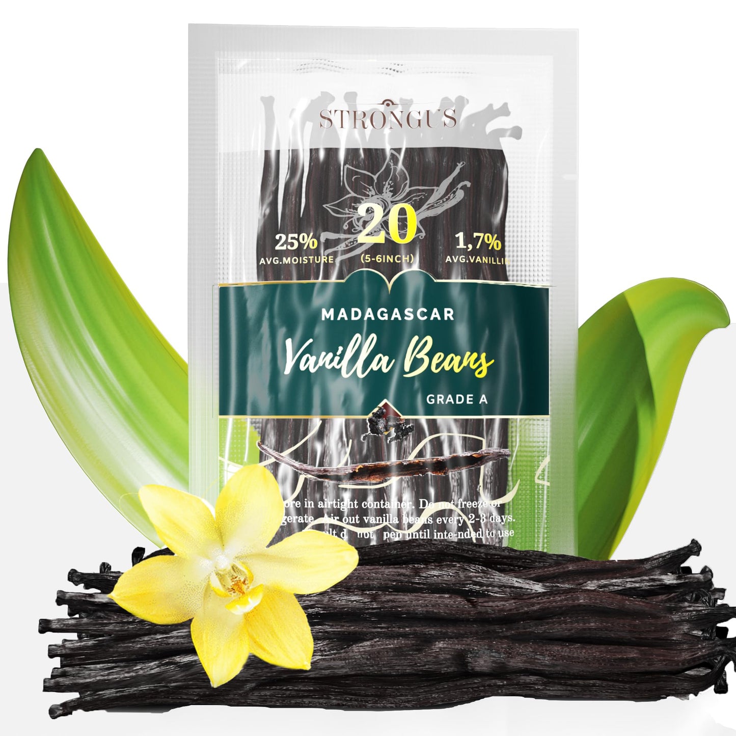Madagascar Vanilla Beans - Vacuum Sealed Grade A Vanilla Pods - Rich, Creamy Flavor & Aroma -Great for for Baking, Homemade Extr