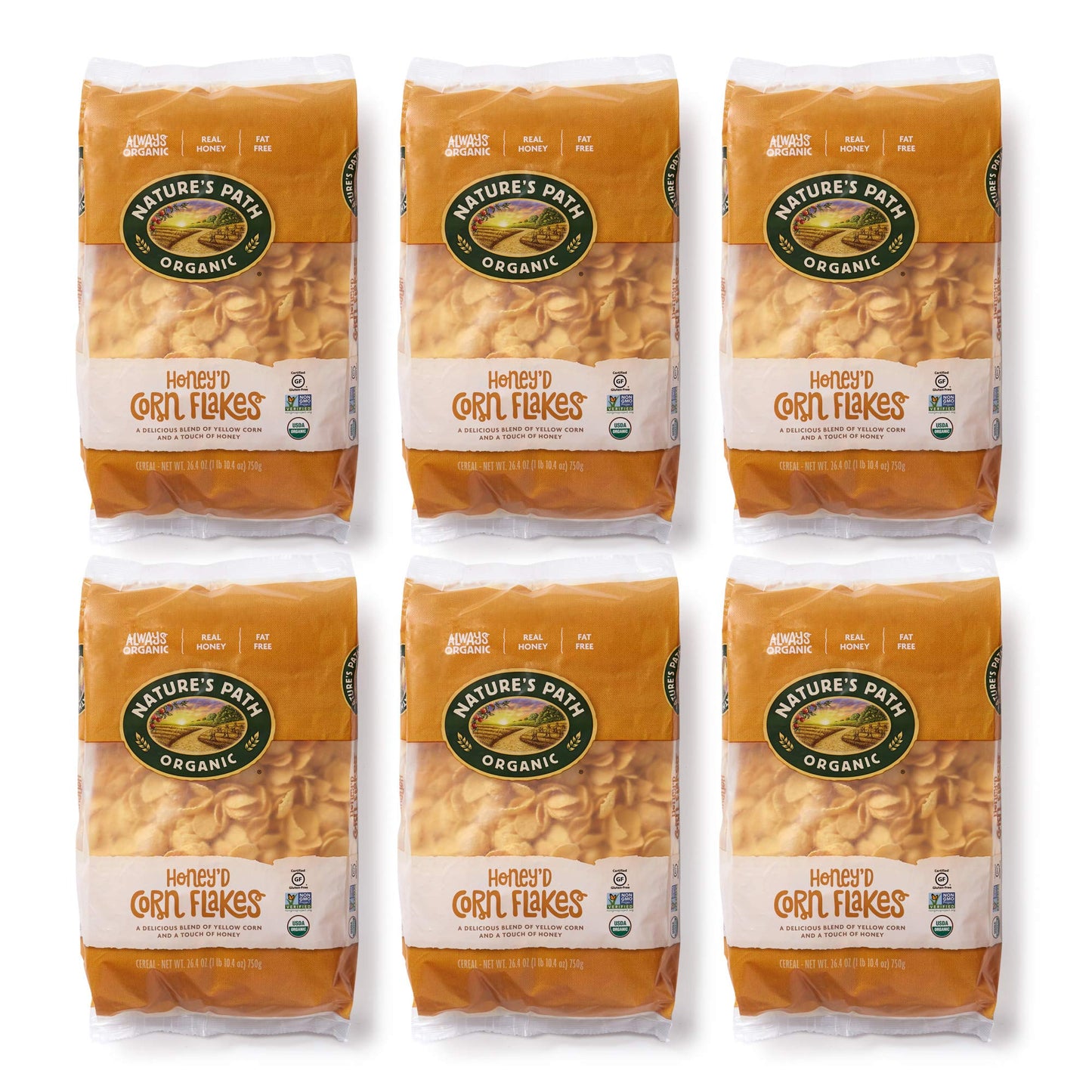 Nature'S Path Organic Gluten Free Honey'D Corn Flakes Cereal, 1.65 Lbs. Earth Friendly Package (Pack Of 6), Non-Gmo, Fat Free, S
