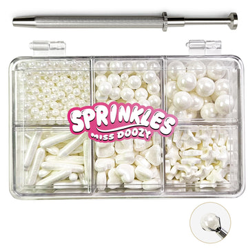 White Sprinkles with 4-Claw Pick up Tool Pearl Sugar Mix Size 6.5oz Contains Metallic Rod & Star Sprinkles for Cake Decorations 