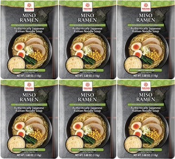Hakubaku Japanese Ramen Noodle Soup, MISO, 3.88oz (Pack of 6), Authentic Japanese ramen non-fried & soft noodles, shelf-stable