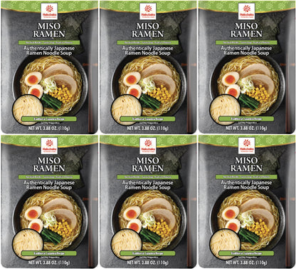 Hakubaku Japanese Ramen Noodle Soup, MISO, 3.88oz (Pack of 6), Authentic Japanese ramen non-fried & soft noodles, shelf-stable