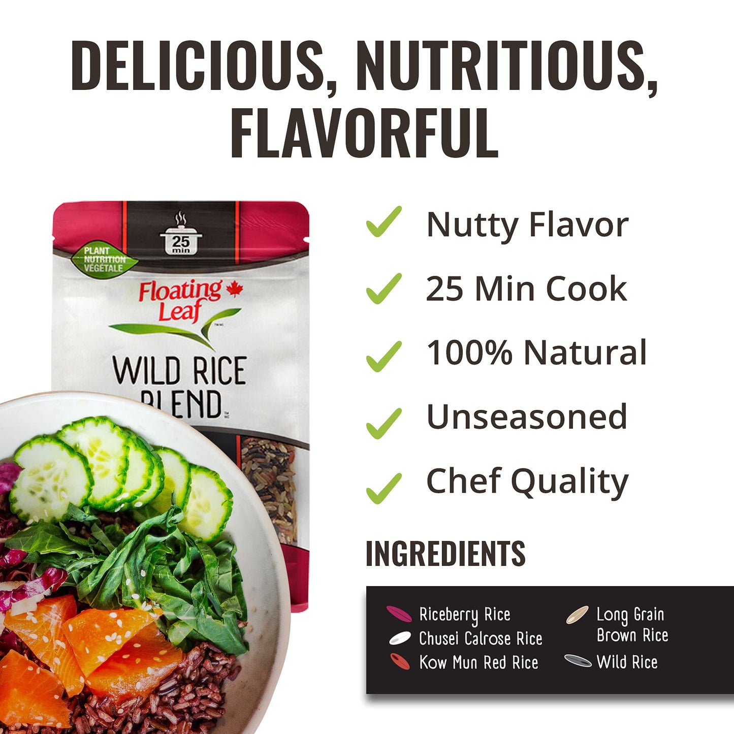 Floating Leaf Wild Rice Blend - 14 ounces, 1 count - Wild Rice Blend With Riceberry, Red Rice And Brown Rices - Gluten Free - No