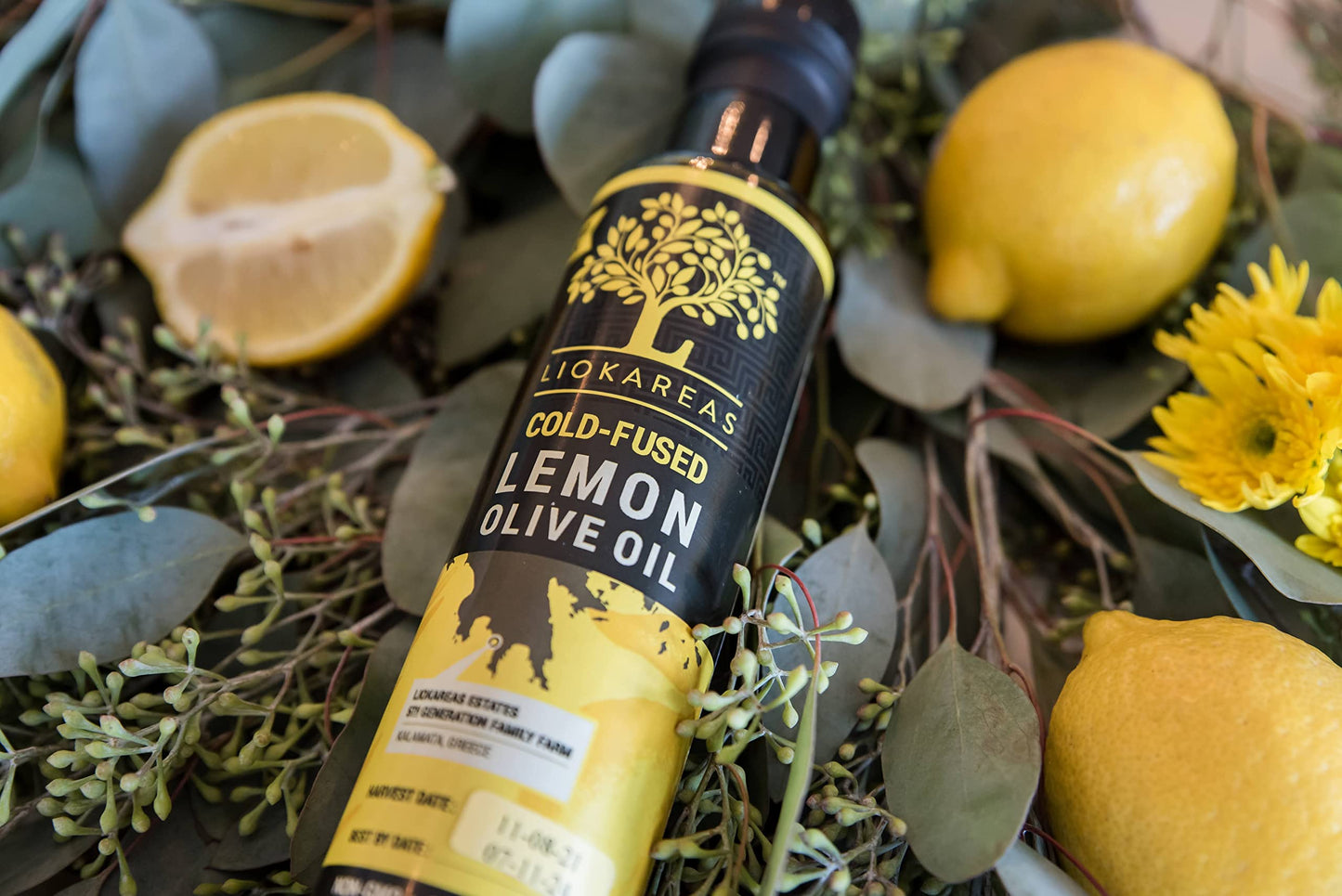 Liokareas Lemon Olive Oil - Organic Extra Virgin Cold Pressed - 8.45 Ounce - NonGMO, Paleo, Keto - 2022 Award Winner