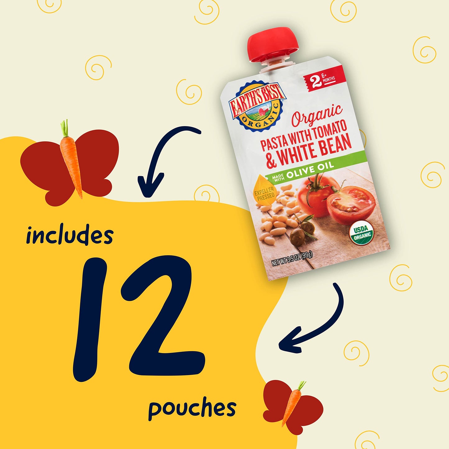 Earth'S Best Organic Baby Food Pouches, Stage 2 Homestyle Meal Puree For Babies 6 Months And Older, Organic Pasta With Tomato An
