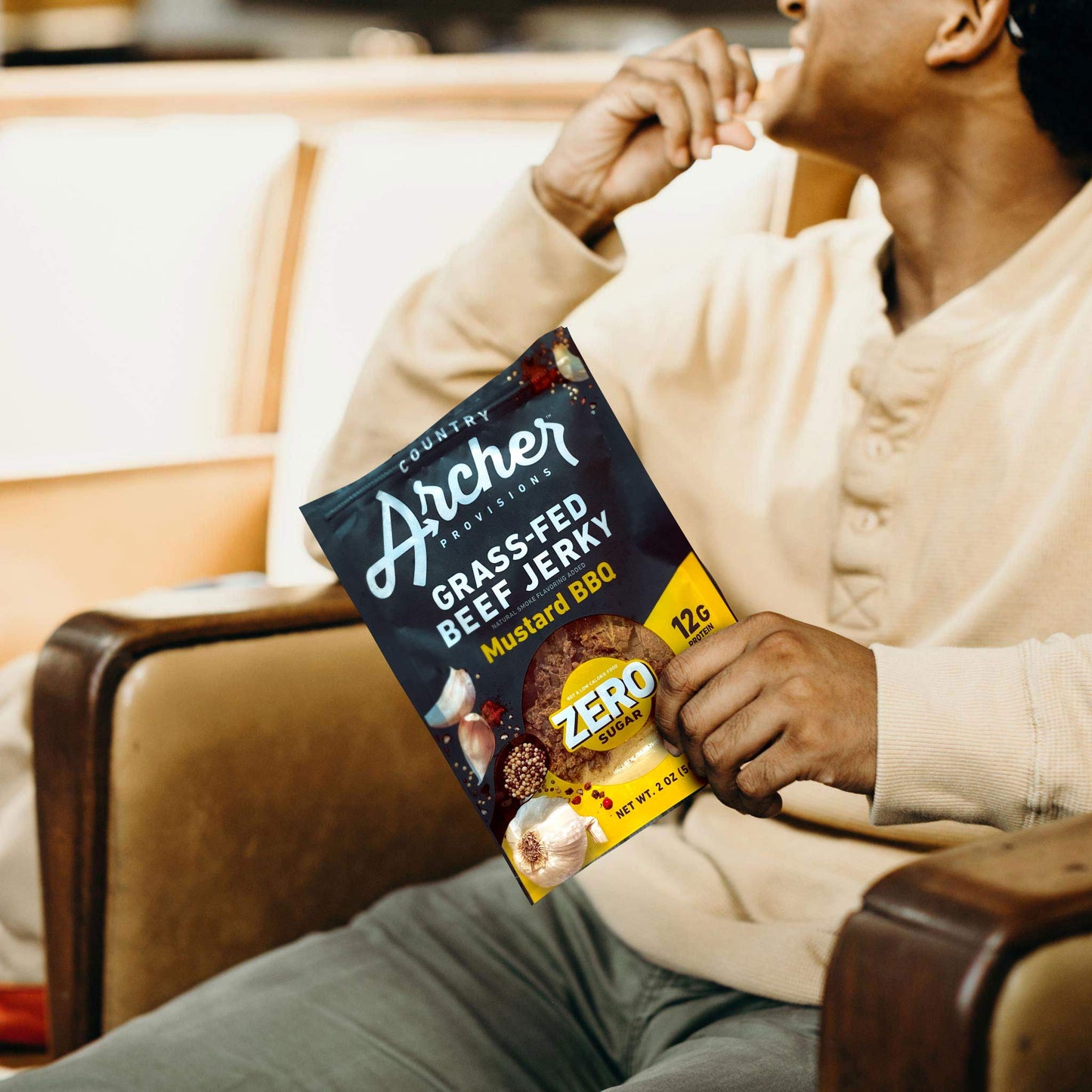 Country Archer Grass Fed Beef Jerky Mustard BBQ - Zero Sugar Beef Jerky, Sugar Free Beef Jerky Snack Pack, Mustard BBQ Beef Jerk