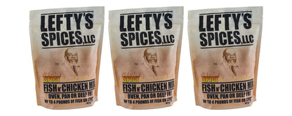 Leftys Spices Fish N Chicken Mix for Oven, Pan or Deep Fry 16oz Bag (Pack of 3) Chose Flavor Below (Spicy)