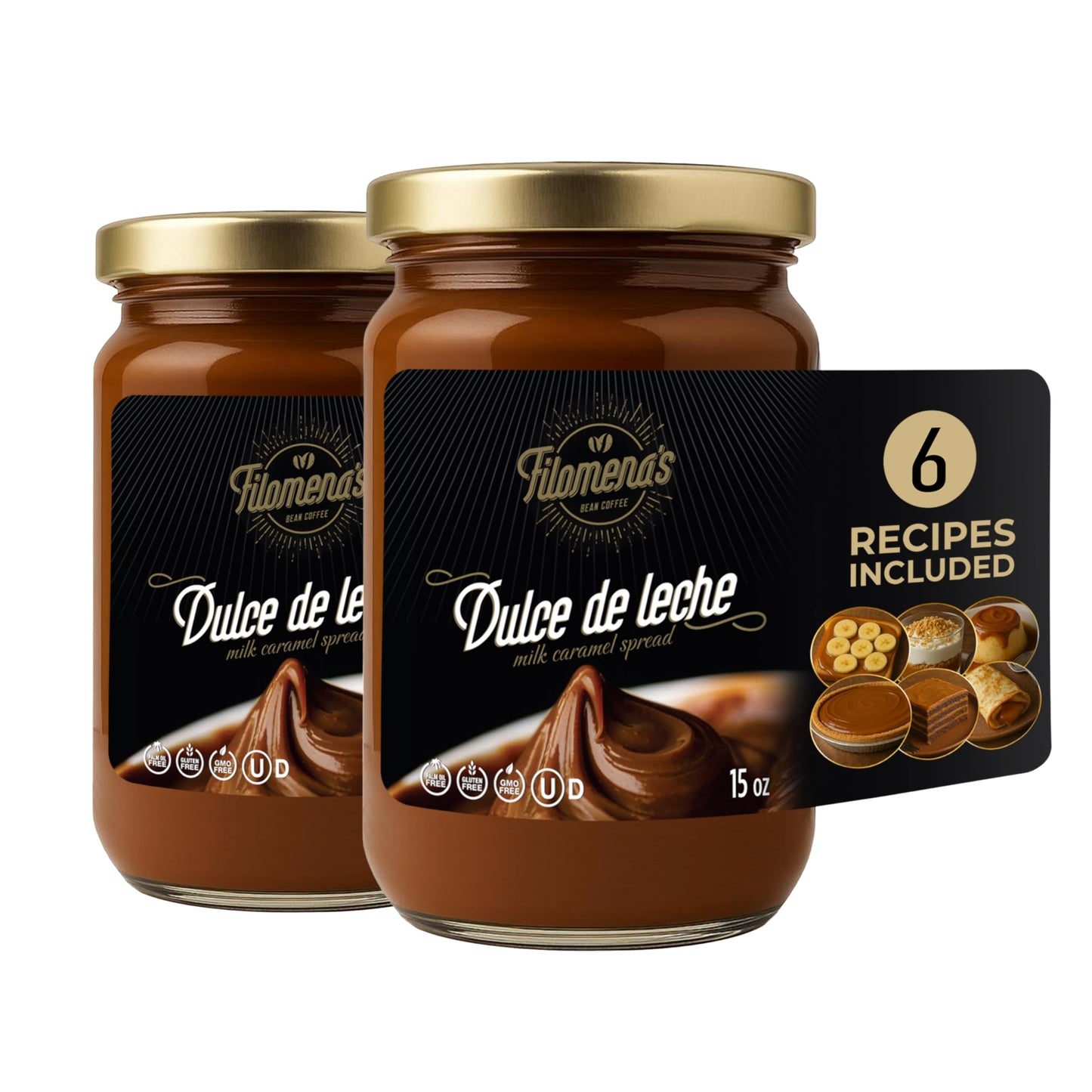 Filomenas Dulce De Leche 15 Oz Jar - Authentic Milk Caramel Spread  Gmo-Free  Kosher Certified  No Palm Oil  Gluten-Free - Caramel Cake Filling - Argentinian Gifts Traditional Recipes Included