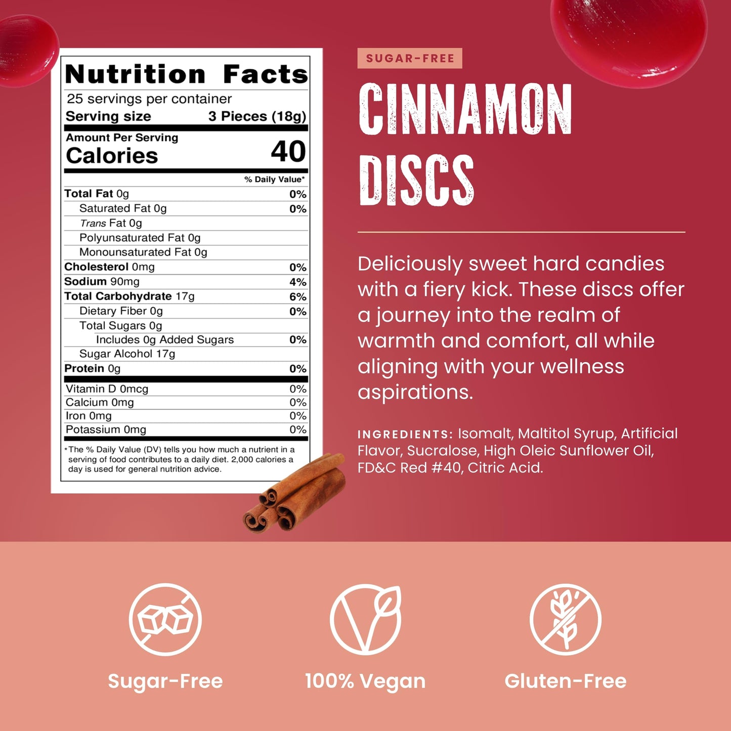 Sugar Free Cinnamon Discs By Cambie, 1 Lb Of Cinnamon Flavored Sugar Free Candy, Keto Friendly Candy, 1 Lb