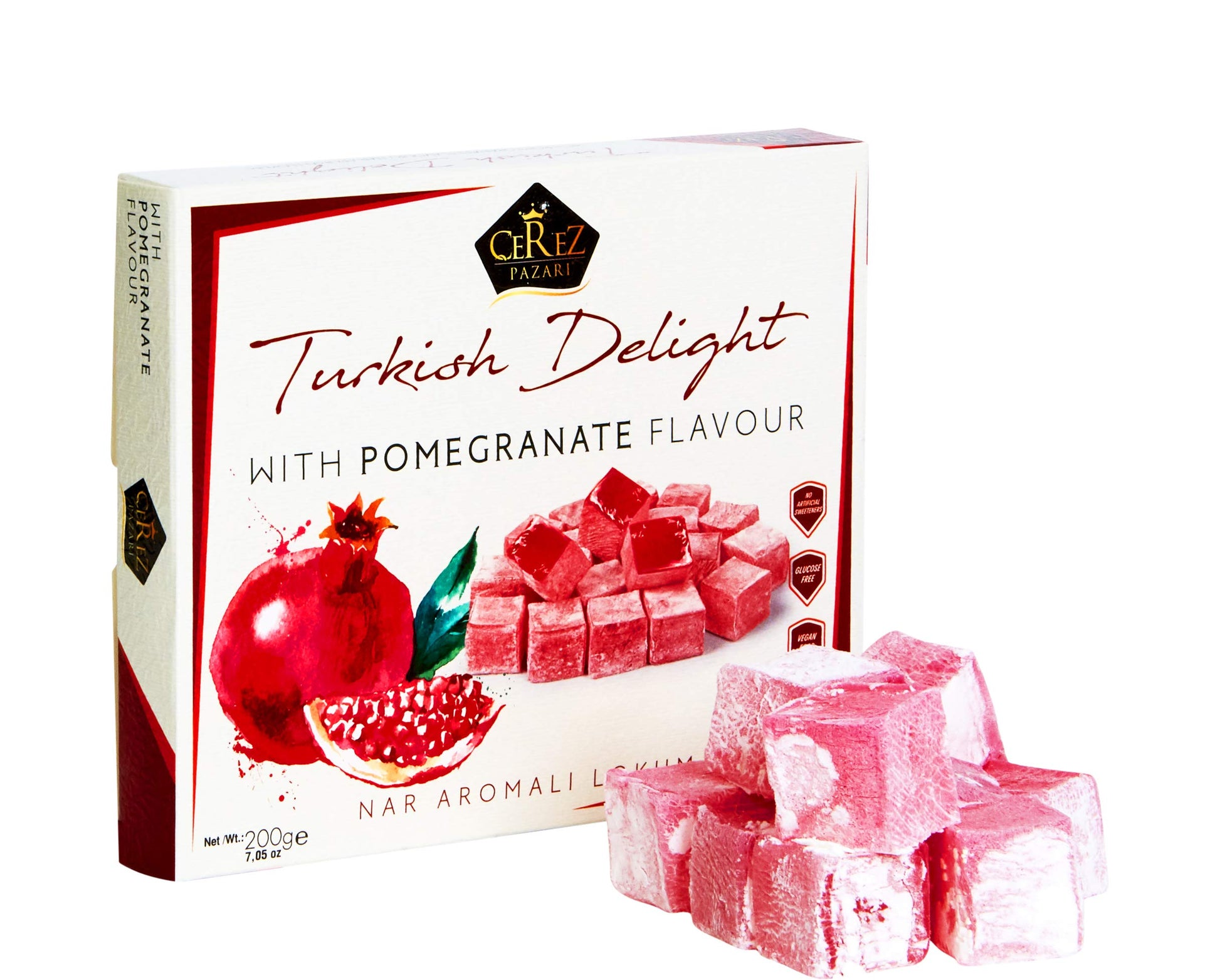 Cerez Pazari Turkish Delight With Pomegranate Flavour 200 Gr Gourmet Small Size Snacks Gift Box No Nuts Sweet Luxury Traditional