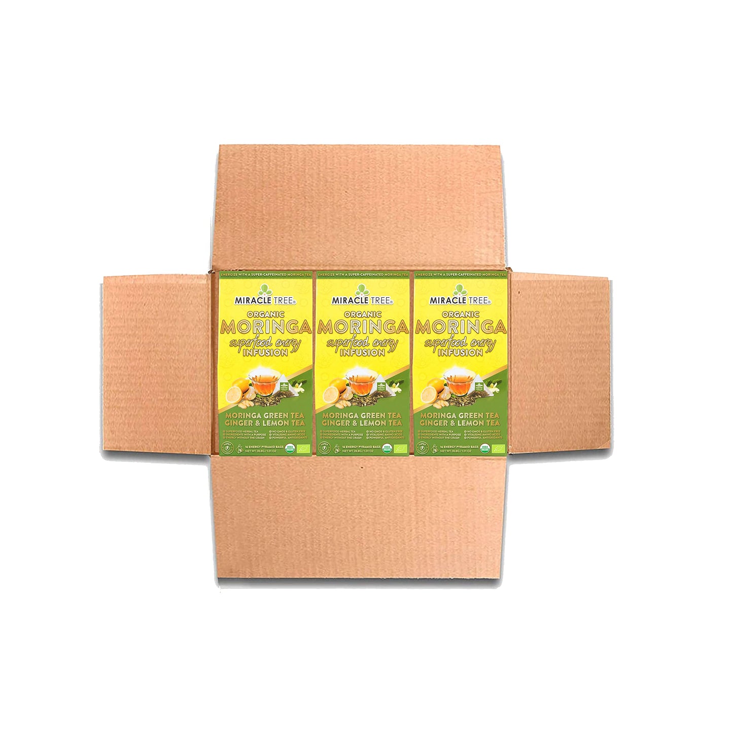 Miracle Tree's Moringa Energy Tea - Green Tea, Ginger & Lemon | Super Caffeinated Blend | Healthy Coffee Alternative, Perfect fo