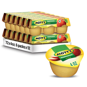 Mott'S Applesauce, 4 Oz Cups, 72 Count (12 Packs Of 6), No Artificial Flavors, Good Source Of Vitamin C, Nutritious Option For T