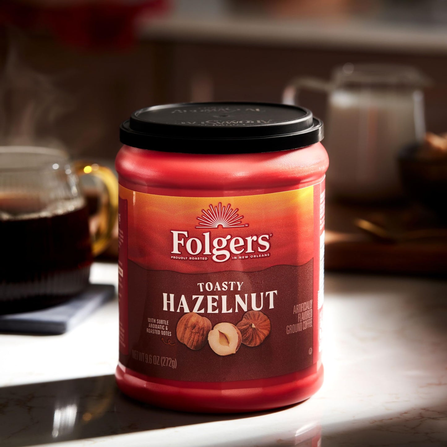 Folgers Toasty Hazelnut Flavored Ground Coffee, 9.6 Ounce Canister (Pack Of 6)