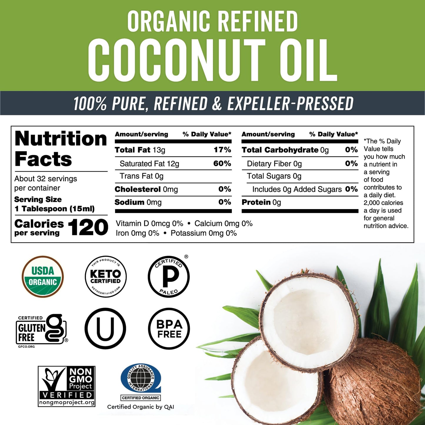Viva Naturals Refined Coconut Oil - Expeller-Pressed Organic Coconut Oil For Cooking And Baking With Neutral Flavor & Aroma - Us