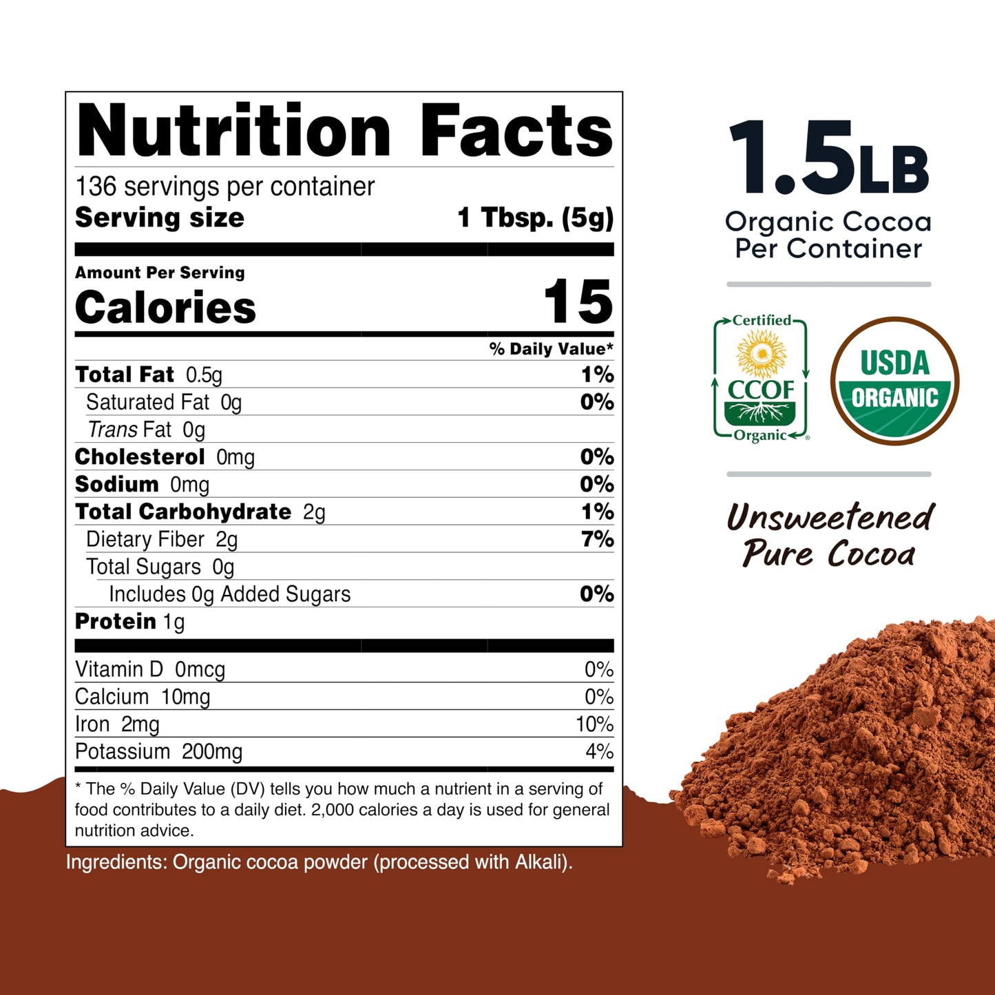 Nutricost Pantry Organic Cocoa Powder (1.5 Pounds Per Bottle) Non GMO  Gluten Free  Vegan  Baking Powder