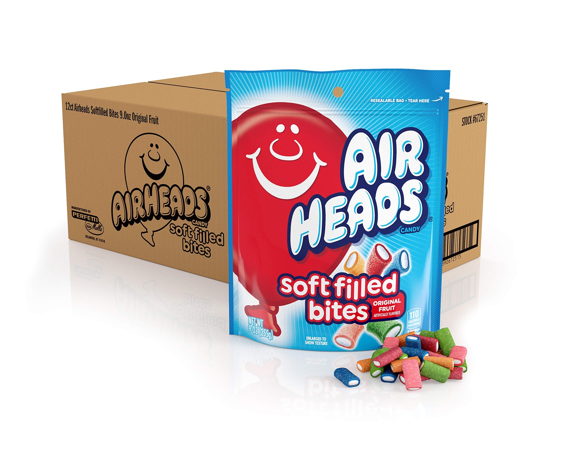 Airheads Soft Filled Bites Candy, Assorted Fruit Flavors, 9 oz Bag, Bulk Box of 12 Bags
