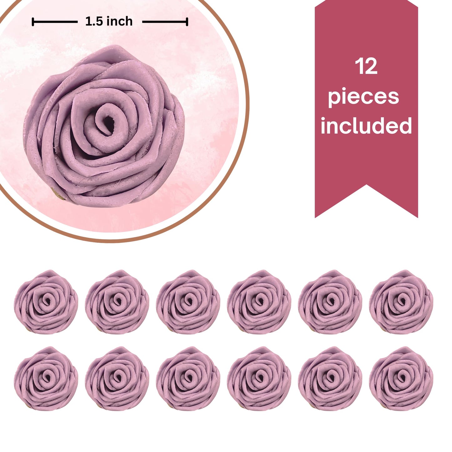 Confect Edible Lavender Rose Toppers – 12-Pack Vegan Floral Cake Decor, Nut-Free, Soy-Free, Dairy-Free