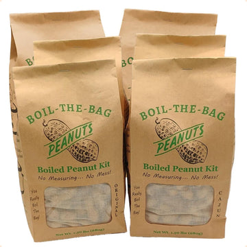 Boiled Peanuts Kit | Contains Premium In Shell Peanuts, Salt, and a Unique Seasoning Blend in a Muslin Cooking Bag | 6 Kits of B