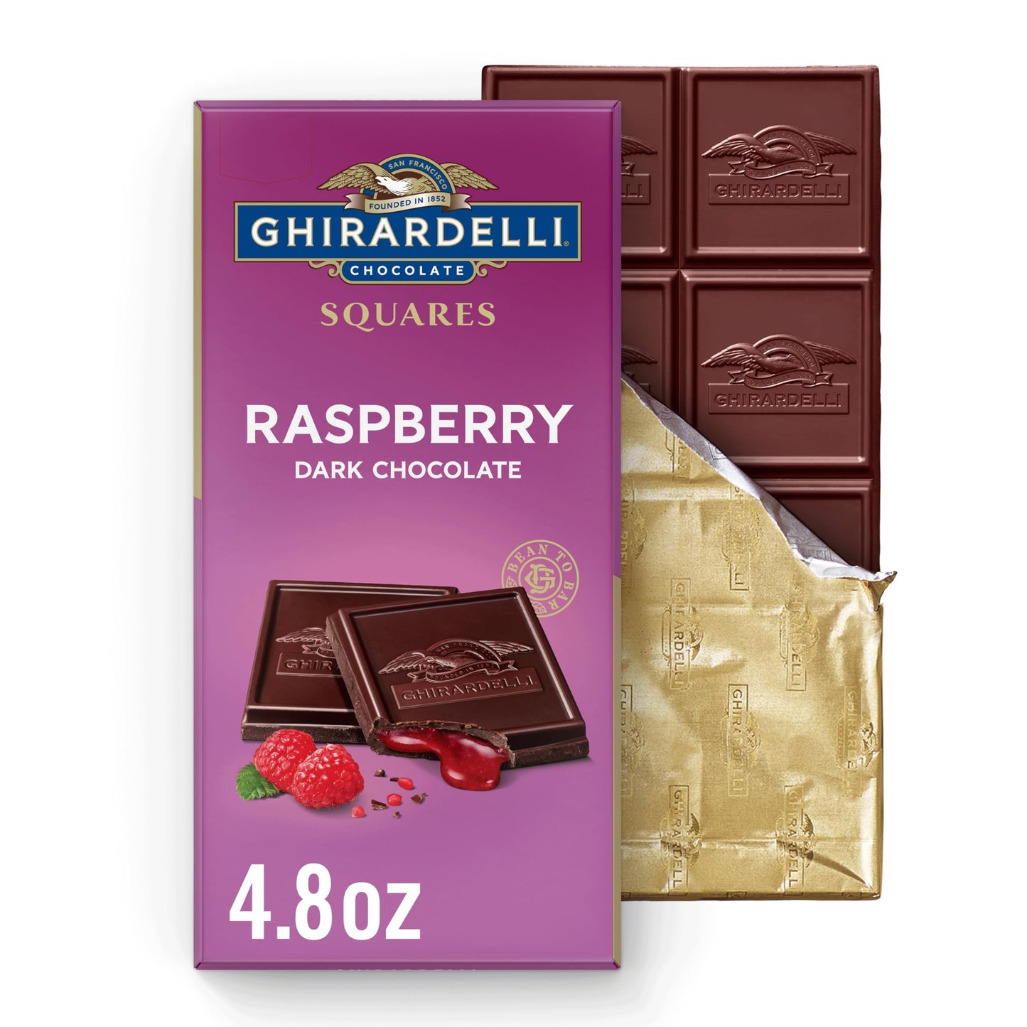 Ghirardelli Raspberry Dark Chocolate Squares Bar  4.8 Oz Bar (10 Pack)