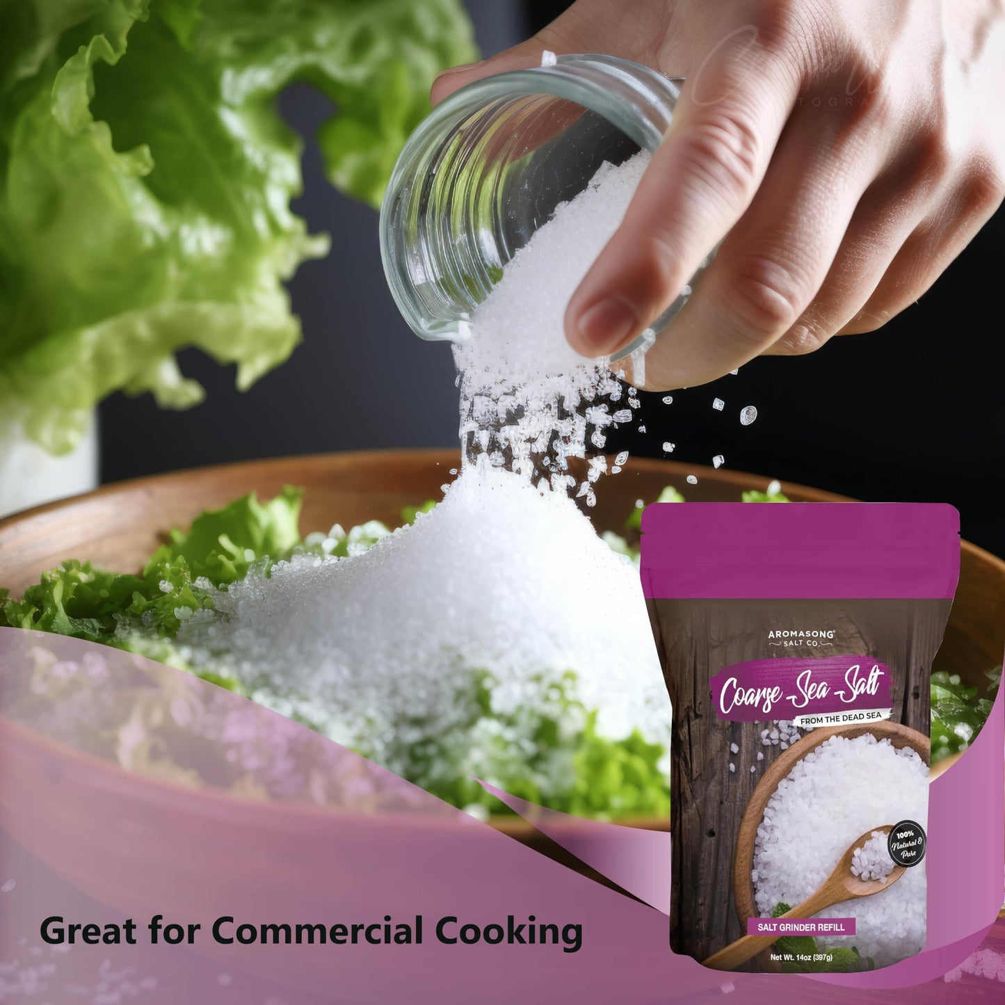 100% Natural Sea Salt, Coarse Grain, Large Bulk 14 Oz. Resealable Bag, Pure & Natural Sun Dried Dead Sea Salt, Unrefined, Gluten
