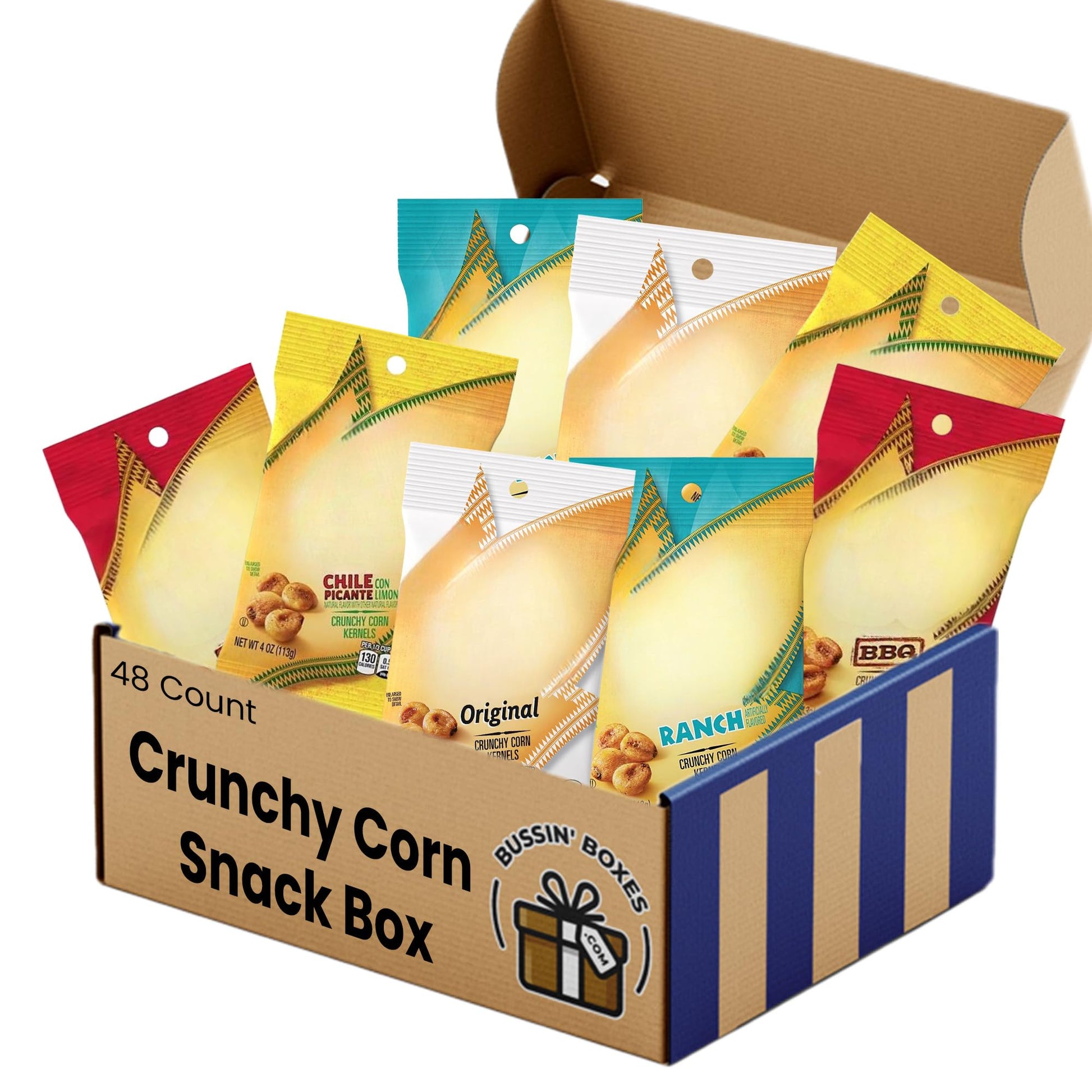 Bulk Crunchy Corn Variety Pack - 48 Count Roasted Corn Kernel Snack Bags - Snack Assortment Assembled by Bussin Boxes