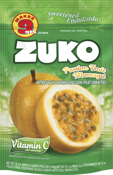 Zuko Passion Fruit Instant Powder Drink | Family Pack | No Sugar Needed | Vitamin C | 14.1 Ounce (Pack of 6)