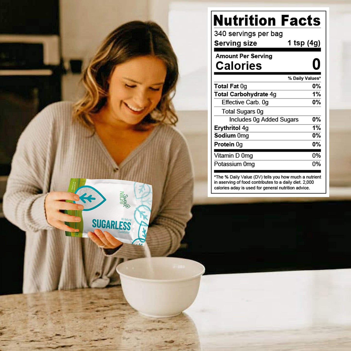 Sweet Nature, Sugarless Erythritol And Stevia Blend Sweetener 3 Lb 48 Ounces