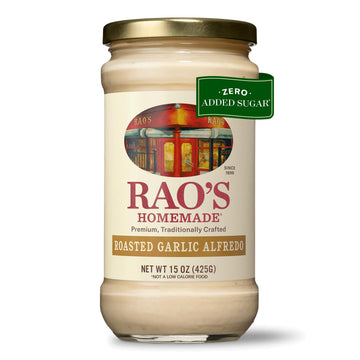 Raos Homemade Alfredo Sauce  Roasted Garlic Alfredo  15 oz  Rich & Creamy Pasta Sauce  Carb Conscious  Keto Friendly  enhanced Quality  Blend of Parmesan & Romano Cheese  Cream and Butter