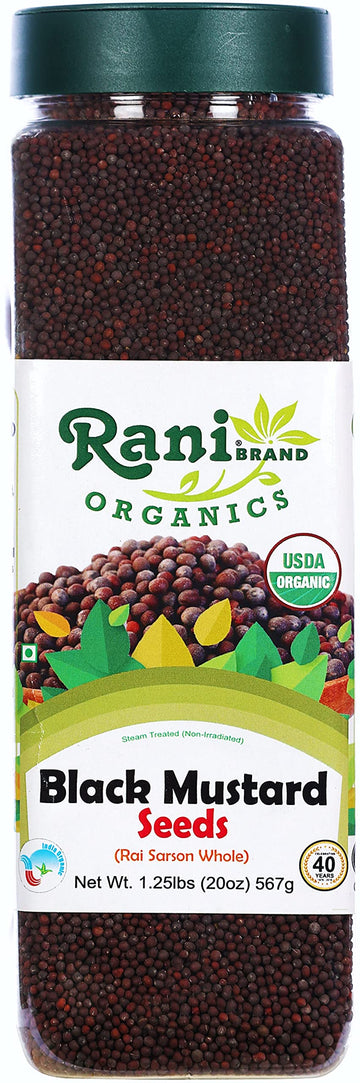 Rani Organic Black Mustard Seeds Whole Spice (Rai Sarson) 20oz (1.25lbs) 567g PET Jar ~ All Natural | Vegan | Gluten Friendly | 