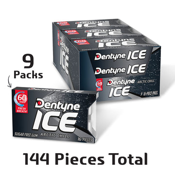 Dentyne Ice Arctic Chill Sugar Free Gum, 16 Count (Pack Of 9) (144 Total Pieces)