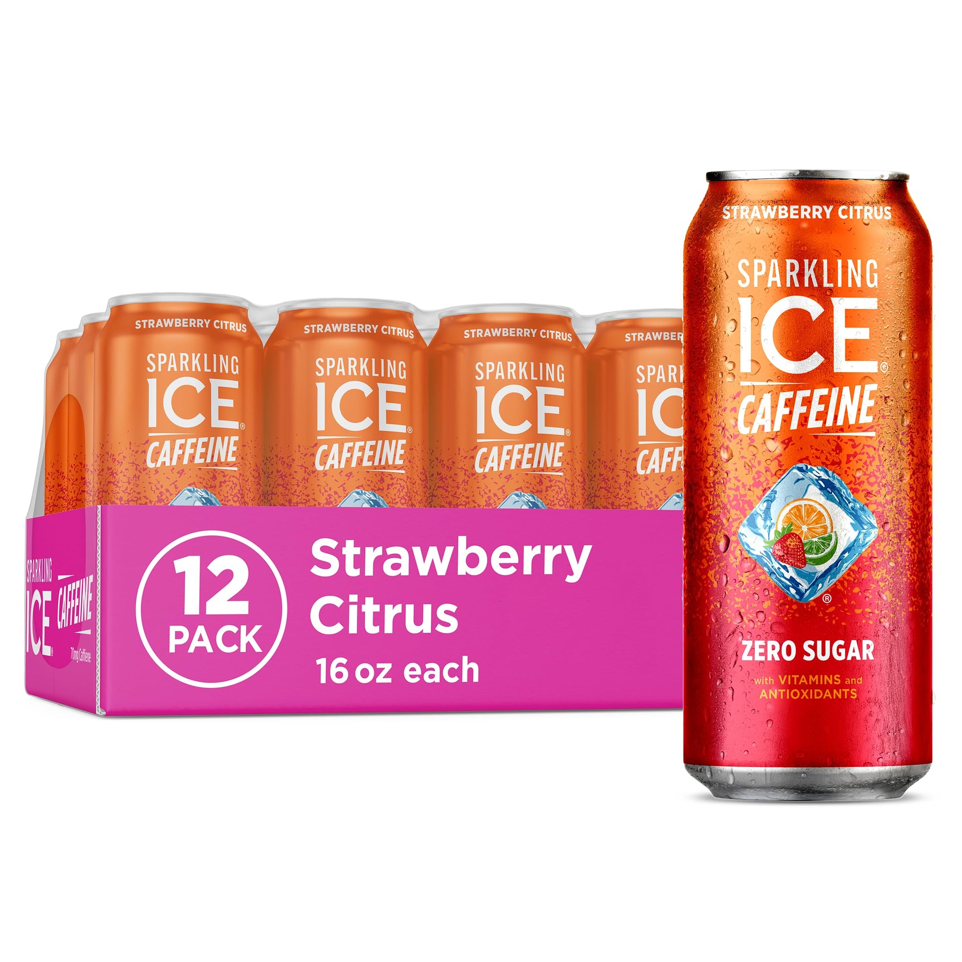 Sparkling ICE Strawberry Citrus Sparkling Water, Zero Sugar, 16 fl oz Cans, Pack of 12
