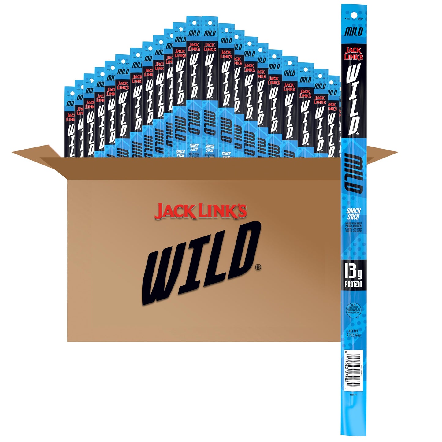 Jack Link'S Wild Beef Sticks, Mild - Protein Snack, Meat Stick With 14G Of Protein, 2.2 Oz. (Pack Of 24)