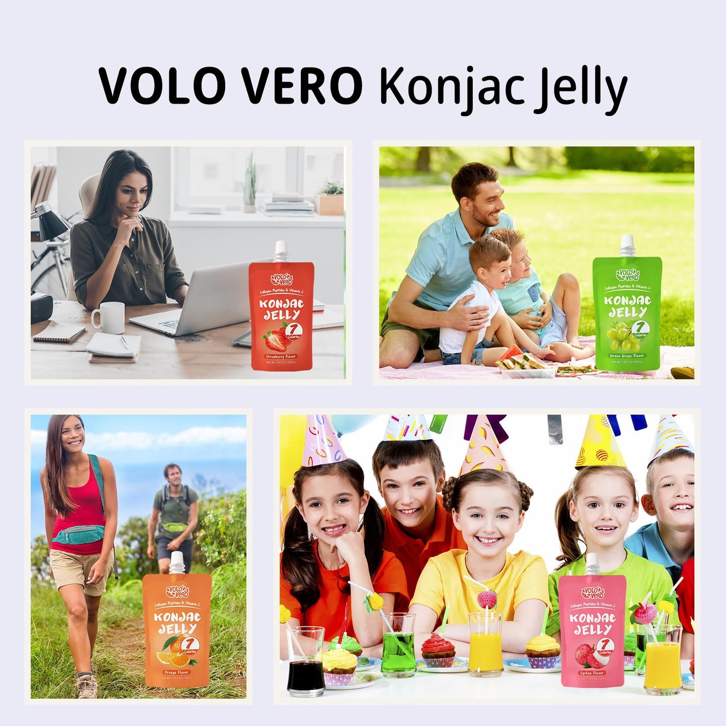 VOLO VERO Konjac Jelly Pouch Drinkable Variety Pack, 7 Calories, 10 Pack, 0 Sugar, Gluten Free, Keto, Collagen Peptides Healthy