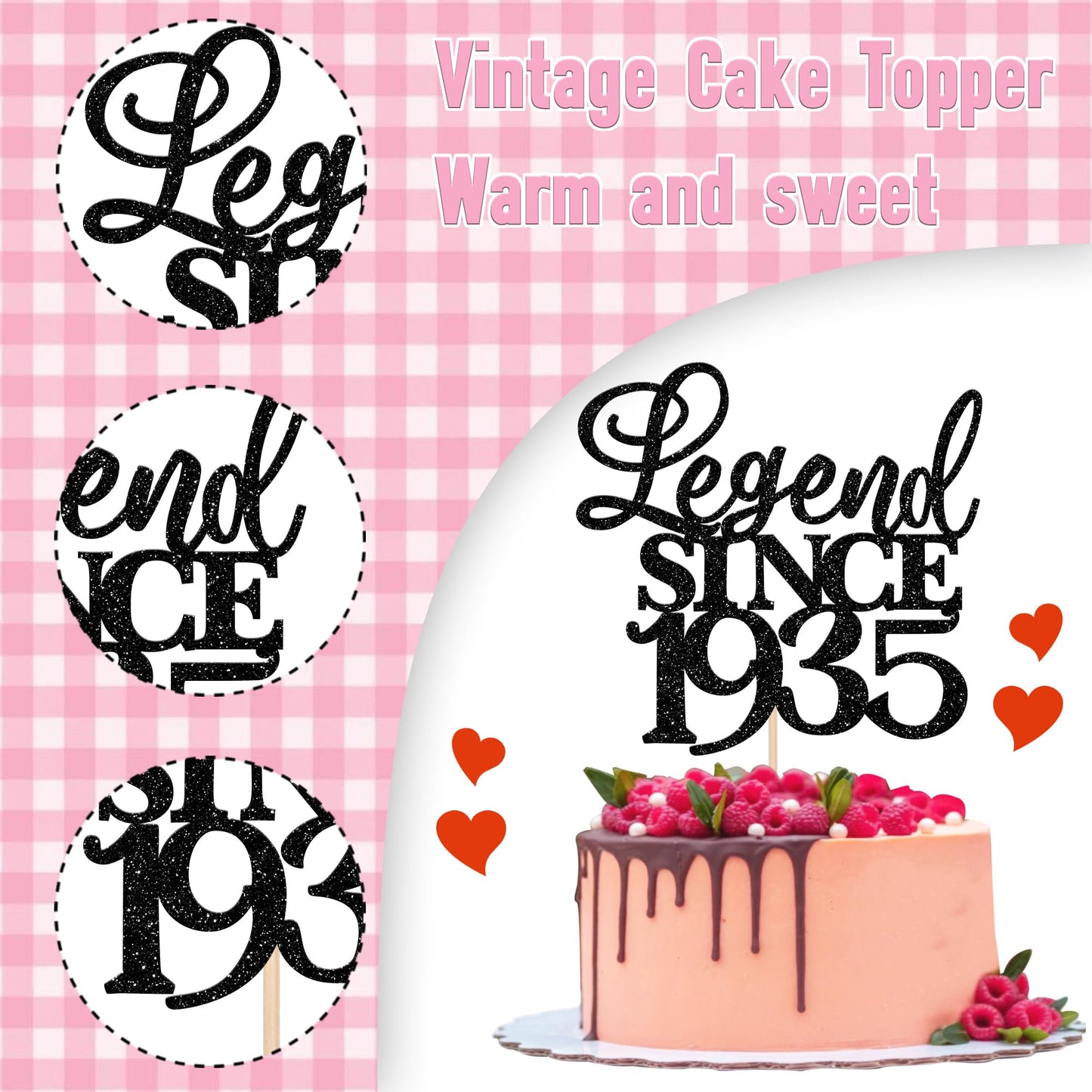 Rssta i Cake Topper - Glitter 90th Birthday Decoration - Black - Model XM310-black 1933