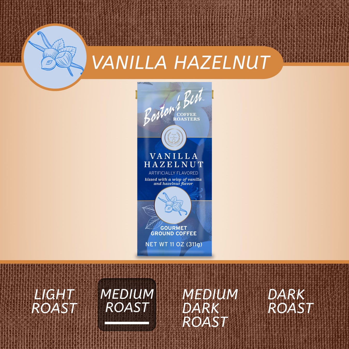 Bostons Best Coffee - Vanilla Hazelnut Medium Roast, 11 oz Gourmet Coffee Bag