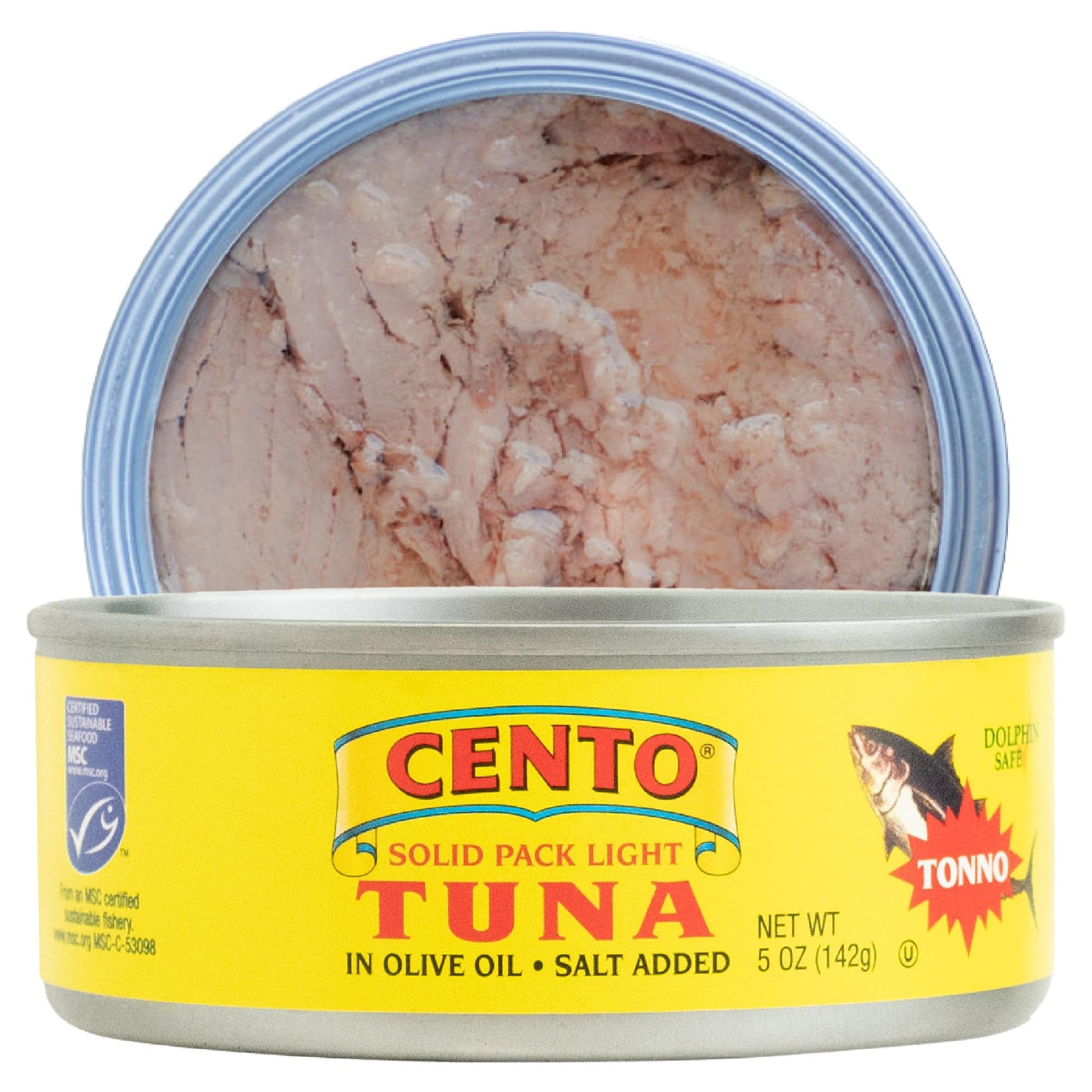 Cento Solid Pack Light Tuna in Olive Oil, 5 Oz, High Protein, MSC Certified, Wild Caught, Packed Fresh, Canned Tuna Fish for Snacks, Salads, Meals - Gluten Free, Non-GMO, Kosher, BPA Free
