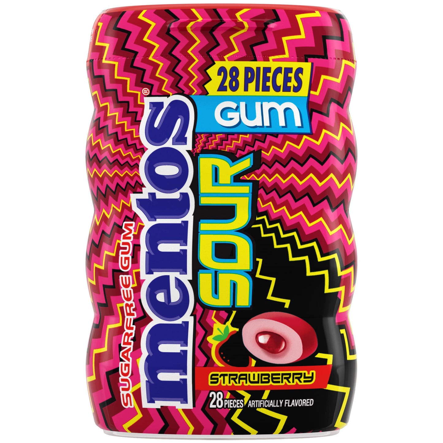 Mentos Sour Sugar-Free Chewing Gum With Xylitol, Sour Strawberry Flavored, 28 Piece Bottle (Pack Of 6)