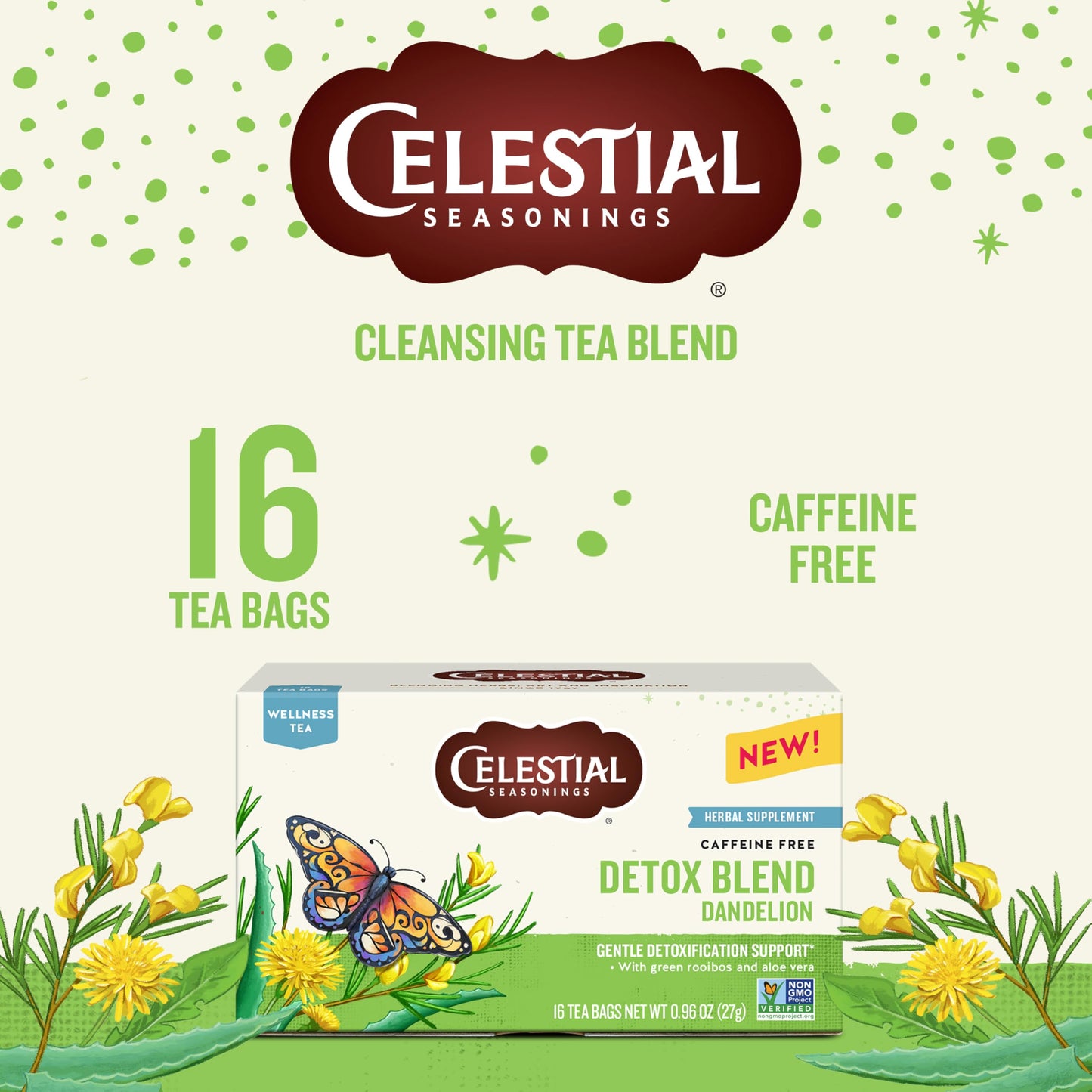 Celestial Seasonings Detox Blend Dandelion Wellness Tea  Caffeine Free  16 Tea Bags Box