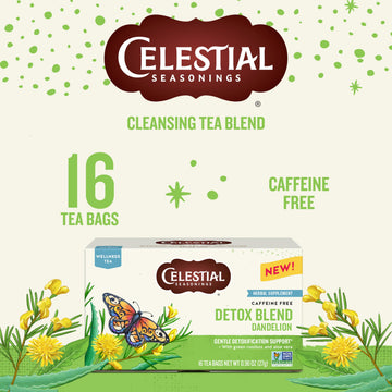 Celestial Seasonings Detox Blend Dandelion Wellness Tea  Caffeine Free  16 Tea Bags Box