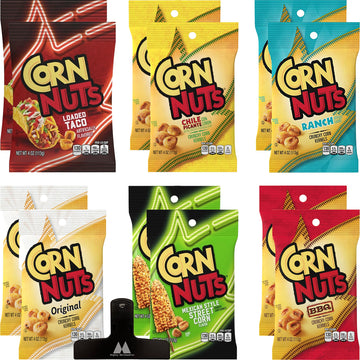 Corn Nuts Variety Pack - 4 Oz Bags (Pack Of 12) - Loaded Taco, Chile Picante, Ranch, Original, Mexican Street Corn, And Bbq - Bu