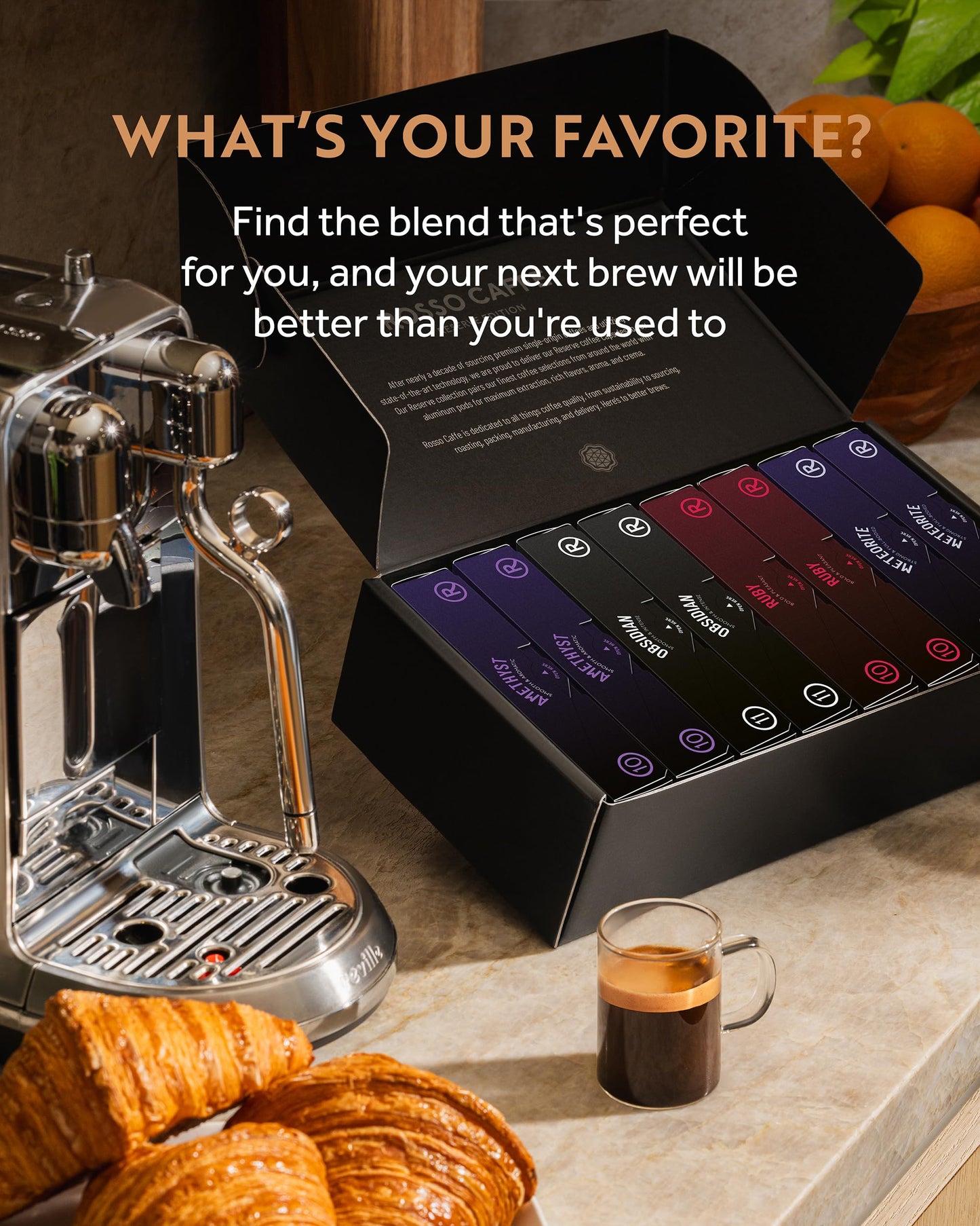 ROSSO CAFFÈ Espresso Coffee Pods for Nespresso - Dark Roast Intense, 80 compact pieces, 4 Strong Flavors, Made in Italy