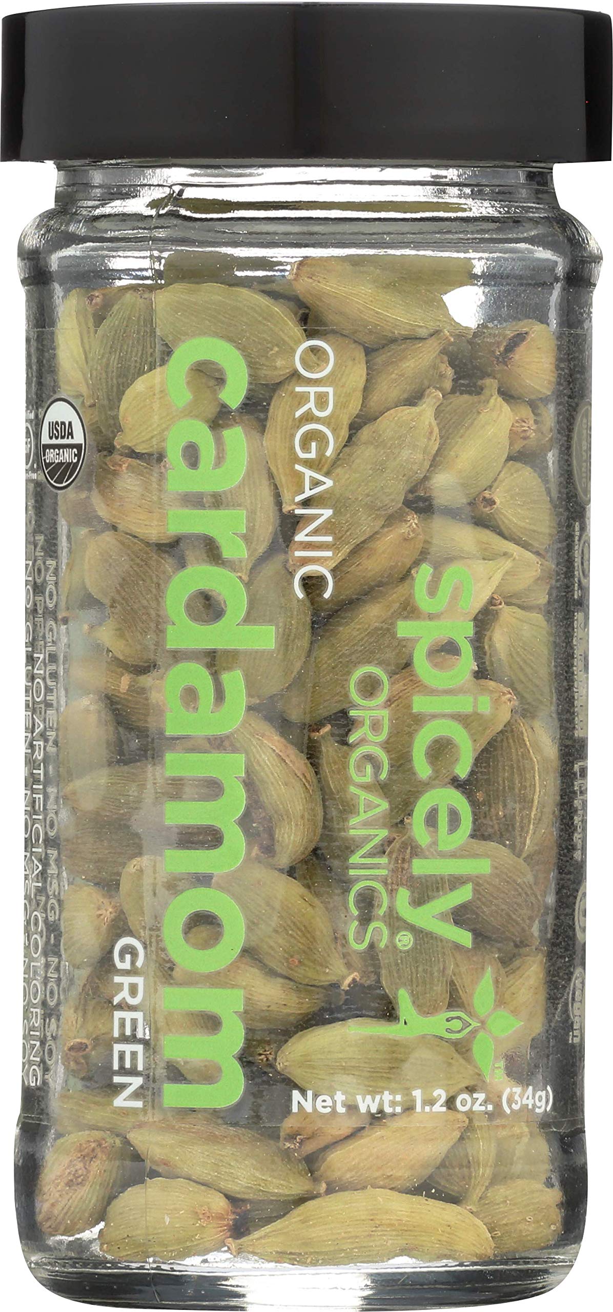 Spicely Organics Cardamom Pods Green Whole 1.20 Ounce Jar Certified Gluten Free