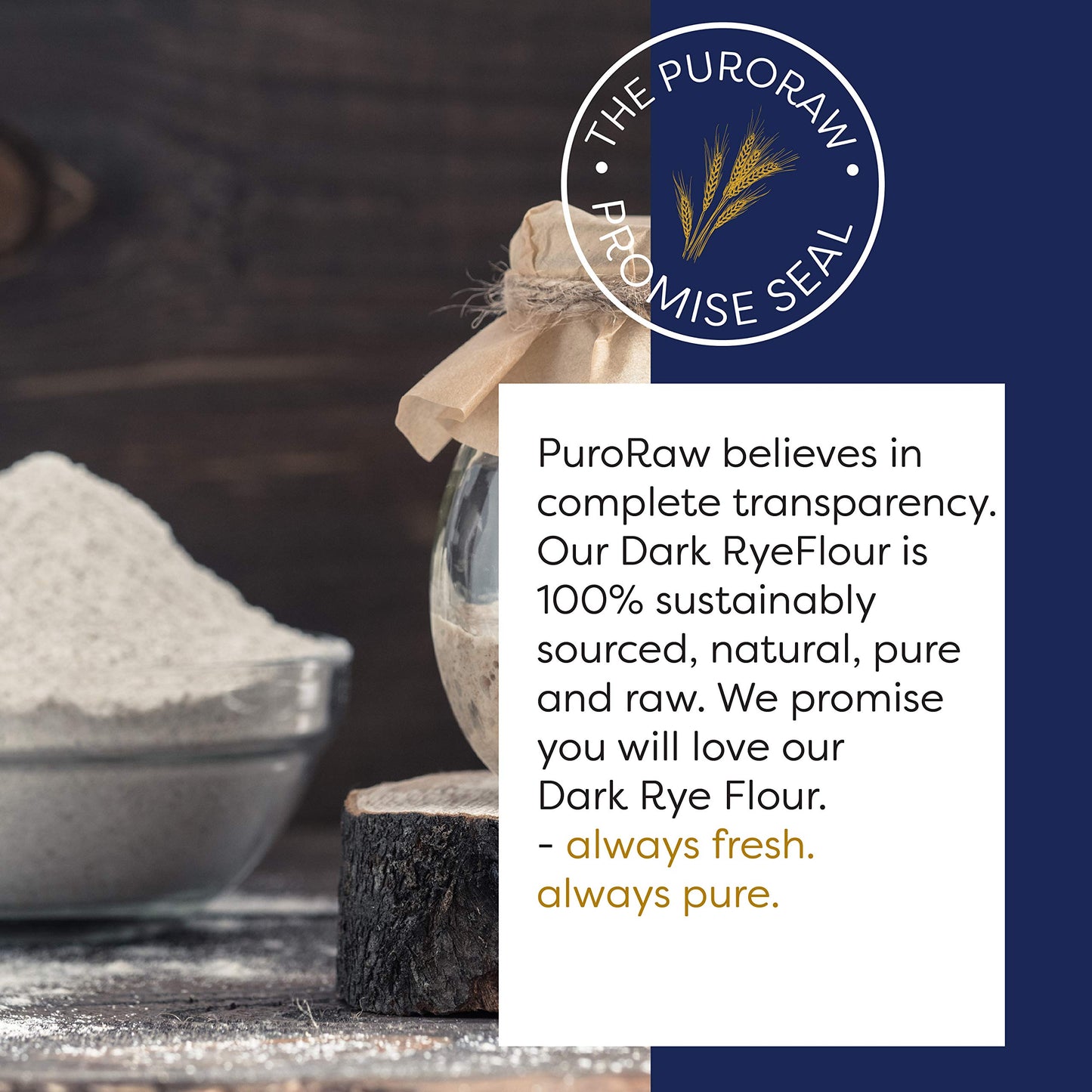 Dark Rye Flour, 2Lbs, Dark Rye Flour For Bread Machine, Pumpernickel Flour, Whole Rye Flour For Baking, Rye Bread Flour, Pumpernickel Meal, Non-Gmo, Batch Tested, Product Of Canada, By Puroraw.
