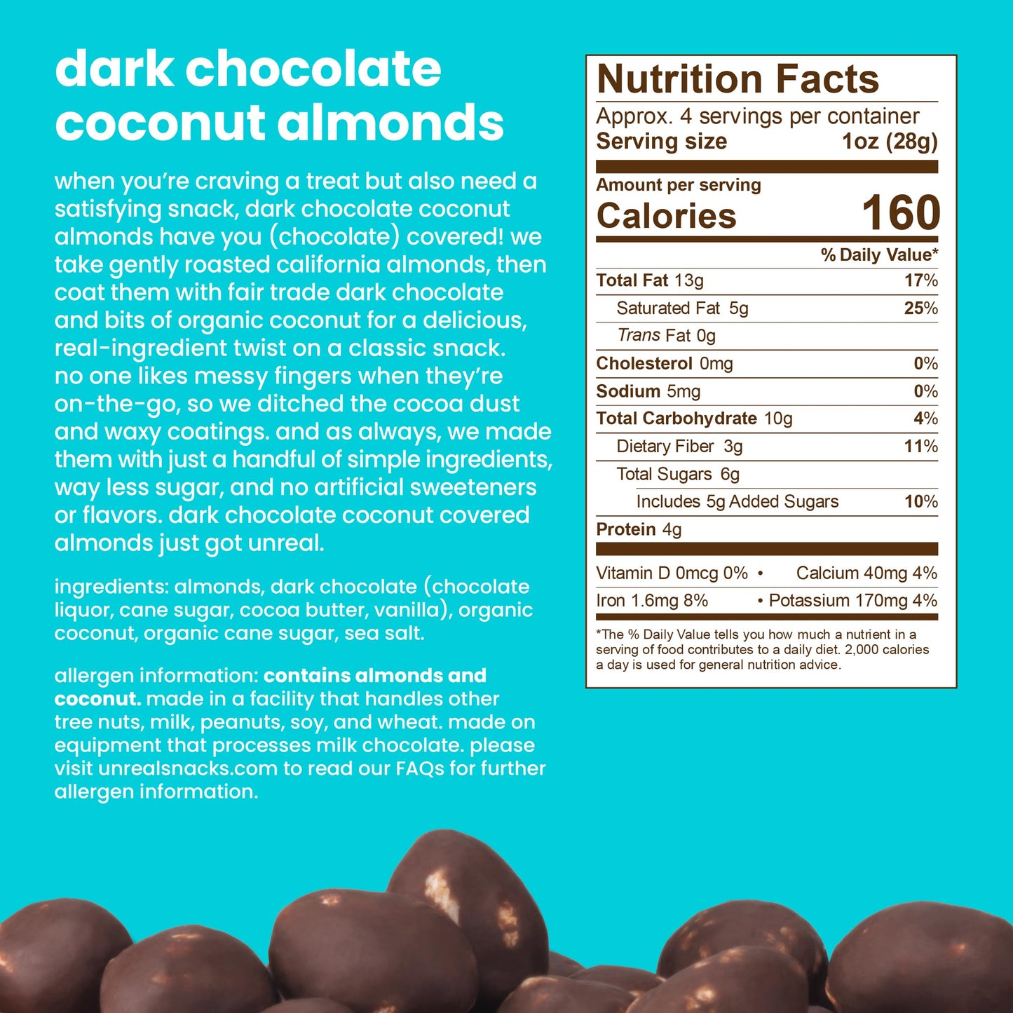 Unreal Dark Chocolate Coconut Almonds (6 Pack) - Certified Vegan, Gluten Free, Fair Trade, Non-Gmo, No Sugar Alcohols Or Soy (6