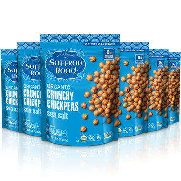 Saffron Road Organic Sea Salt Crunchy Roasted Chickpea Snacks- 5.4Oz 6-Pack, Gluten Free, Non-Gmo, Vegan Dried Crispy Chickpeas