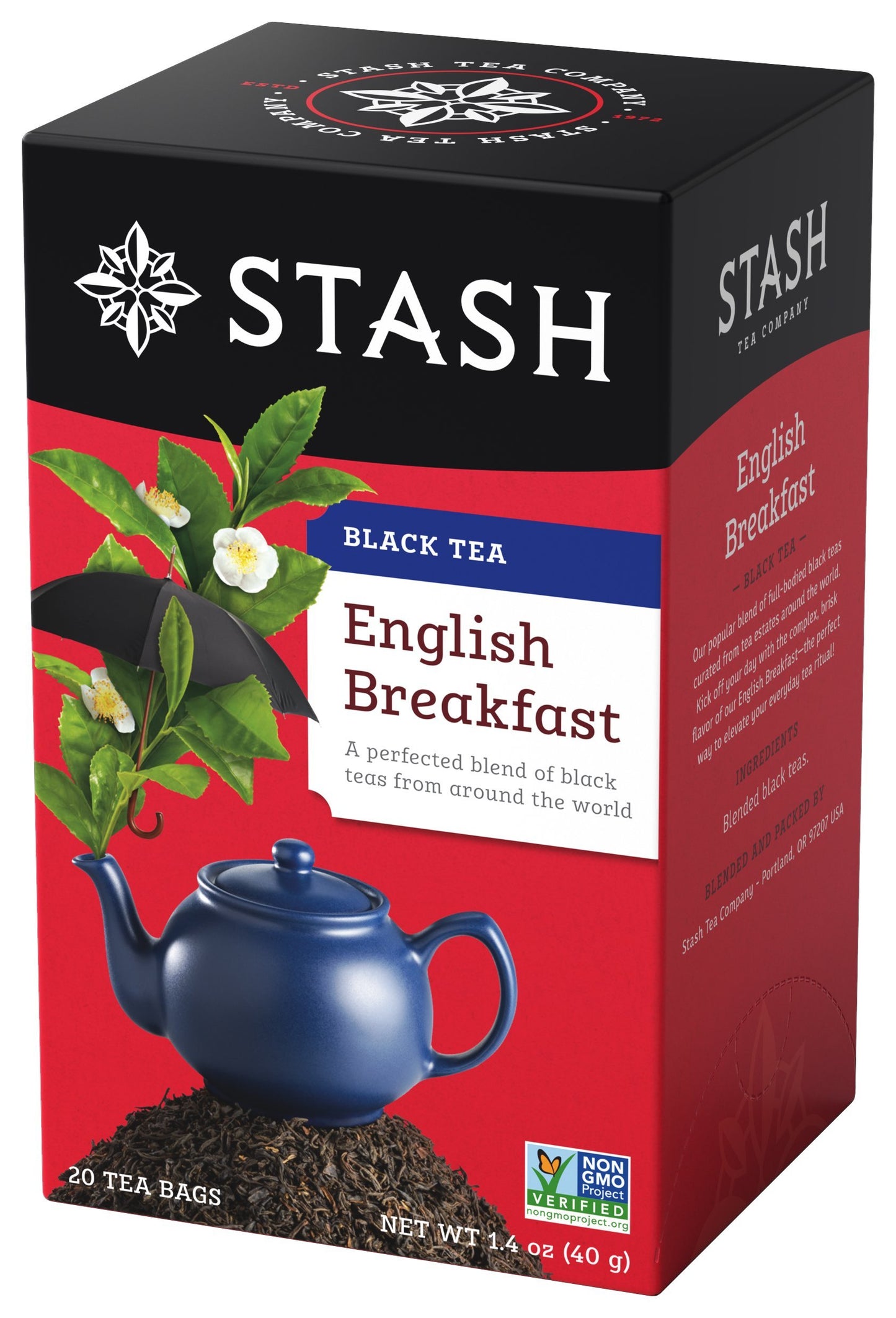 Stash Tea English Breakfast Black Tea - Caffeinated, Non-GMO, 20 Count (Pack of 6) - 120 Bags Total