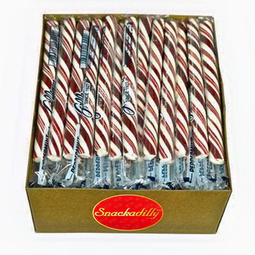 Peppermint Candy Sticks - Box Of 80 Candy Sticks Individually Wrapped - Carefully Packaged By Snackadilly