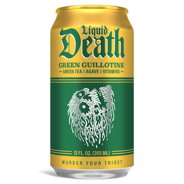 Liquid Death, Green Guillotine Iced Tea, 12-Pack (12 Oz Cans), Green Tea, Low Calorie, No Artificial Sweeteners, B12 & B6 Vitami